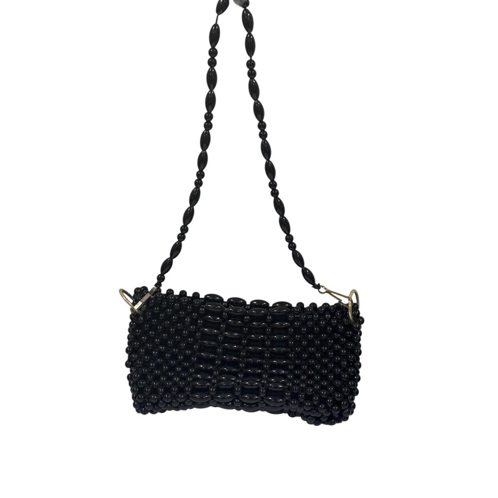 Chunky Black Beaded Vintage Handbag Made in Hong Kong - Picture 1 of 6